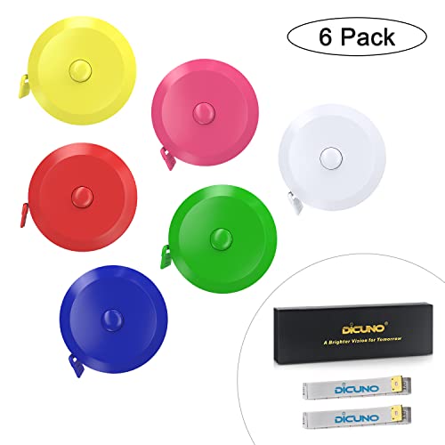 DiCUNO 60-Inch 1.5 Meter Soft and Retractable Tape Body Tailor Sewing Craft Cloth Dieting Measuring Tape (6 Colors of Blue, Red, Yellow, White, Pink, Green and 2 Soft Tapes) - color: 6 Colors