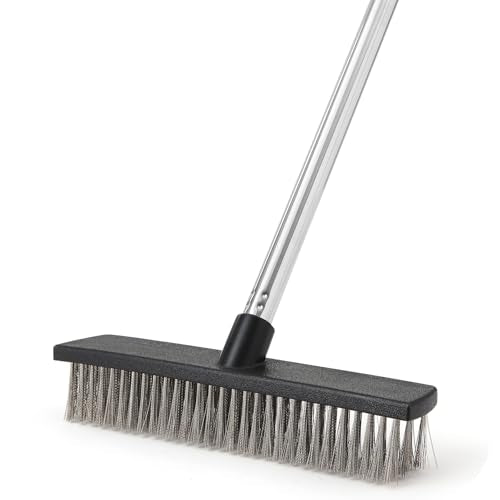 Yocada Stainless Steel Wire Scrub Brush with 65" Long Handle Heavy Duty Outdoor Wire Metal Brush Scrubber Broom for Deck Crack Patio Pavement Sidewalk Driveway Moss Remover
