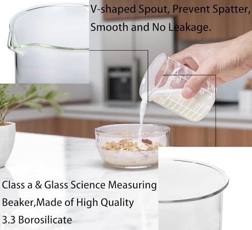 Ackers Etching Scale Glass Measuring Cup Set-V-Shaped Spout，Includes 60ml(2OZ), 120ml(4OZ), and 250ml(8OZ) Glass Measuring Beaker for Kitchen or Restaurant, Easy to Read - size: 60ML/120ML/250ML