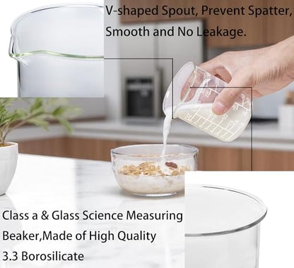 Ackers Etched Graduated Glass Measuring Cup - V-Shaped Spout- High Borosilicate Glass Measuring Cup for Kitchen or Dining, Easy to Read, 250ml (8oz, 1 Cup) - size: 250 ML (8 OZ, 1 Cup)
