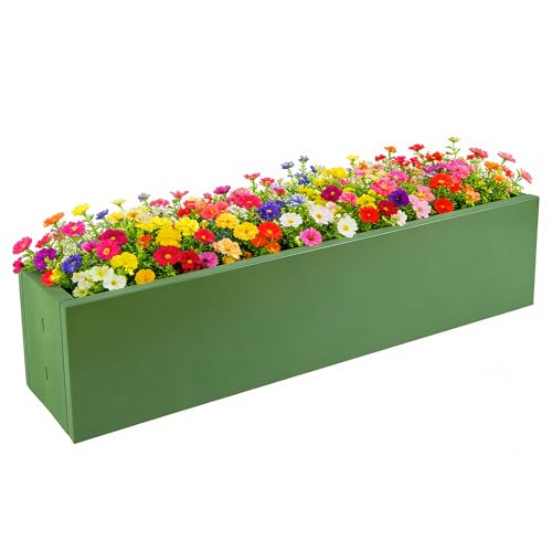 Metal Railing Planter Box, 30 Inch Balcony Planters with Adjustable Brackets, Large Hanging Planters for Outdoor Fence Deck - color: Green