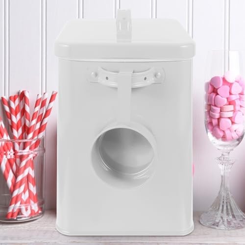 BESTOYARD 6L Metal Storage Bucket with Airtight Lid 9.05""x7.28""x6.49"" White Iron Dog Food Bin Keeps Kibble Dry for Kitchen Counter & Pantry
