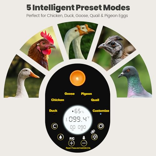 Incubators for Hatching Eggs -15-Egg Automatic Egg Chick Incubator with 5 Smart Preset Modes and Egg Turning, Temperature & Humidity Control Incubator for Goose Duck Children's Day Gift
