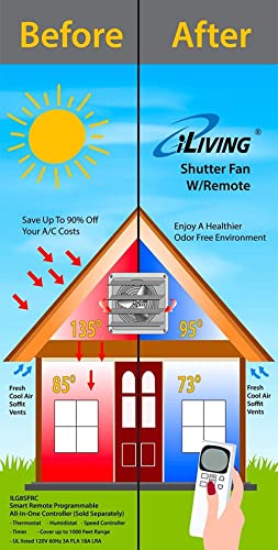 iLIVING 20" Shutter Exhaust Fan with Wireless Smart Remote Controlled Thermostat and Humidity, Variable Speed Wall Mounted Attic Vent Fan, Chicken Coop Ventilation, 3368 CFM, 5000 SQF Coverage Area - size: 20 inches