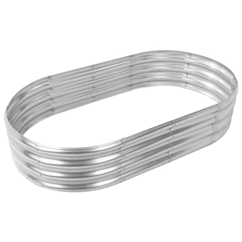 TBMLC Oval Galvanized Planter Box, Metal Raised Garden Bed - 0.8MM Thick- Ideal for Outdoor Gardening and Planting of Vegetables Flowers Fruits Succulent Plants and Others (Silver, 5X2.7X1 FT) - color: Silver, size: 5X2.7X1 FT