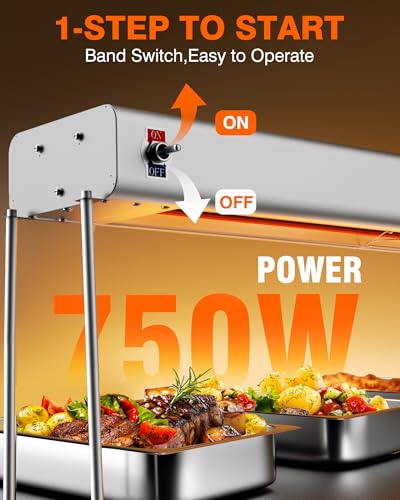 PYY Food Heat Lamp - 35 Inch 86-176°F/30-80°C Aluminum Overhead & Hanging Food Warmer Lamp Strip Food Warming Lamp Heater Electric Commercial Food Heat Lamp for Catering Kitchen Restaurant Buffet 750W