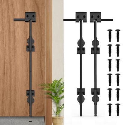 24" Cane Bolt Heavy-Duty Drop Rod for Gate, Heavy Duty Gate Latch for Wooden Fence Metal Gates, Vinyl Fence Gate Land Latch, Floor Latch for Fixing Door to The Ground, Black Coating, 2 Pack - size: 24 Inch-2Pack