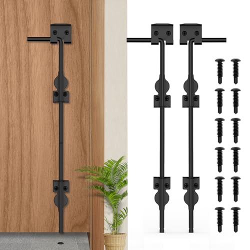 24" Cane Bolt Heavy-Duty Drop Rod for Gate, Heavy Duty Gate Latch for Wooden Fence Metal Gates, Vinyl Fence Gate Land Latch, Floor Latch for Fixing Door to The Ground, Black Coating, 2 Pack - size: 24 Inch-2Pack