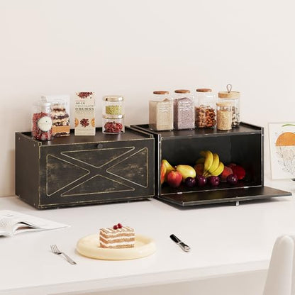 Trironsun Bamboo Bread Box for Kitchen Counter Farmhouse Bread Storage Container Large Capacity Bread Storage Bin Bread Holder (Antique Back) - color: Antique Back