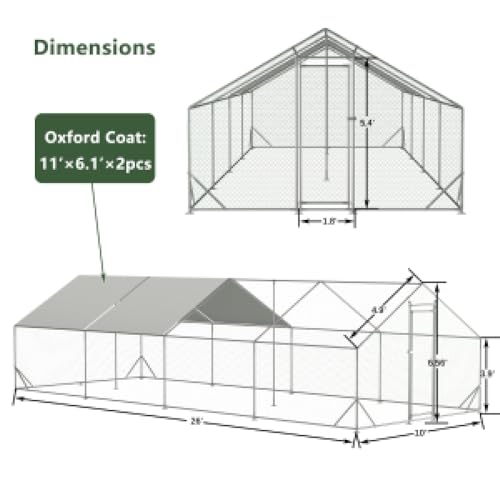 Sturdy Walk-in Chicken Run with Galvanized Steel Frame and PVC-Coated Hexagonal Wire Mesh, UV-Resistant Waterproof Cover for Outdoor Poultry Enclosure (3x8m) - color: 3x8m