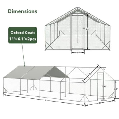 Sturdy Walk-in Chicken Run with Galvanized Steel Frame and PVC-Coated Hexagonal Wire Mesh for Outdoor Poultry Enclosure (3x8m) - color: 3x8m