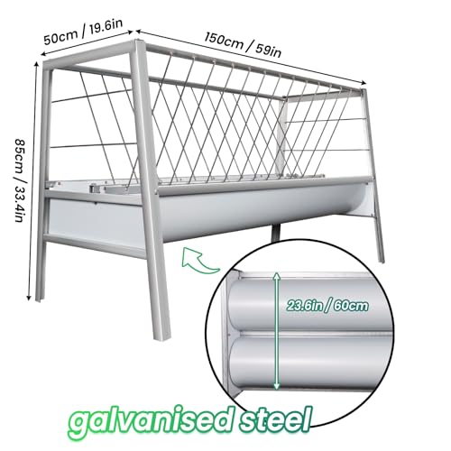 99 Gallon Pasture Hay Feeder, 2 in 1 Goat Hay Feeder with 33 Gallon Deeper Feeding Pan, Galvanised Steel Frame Hay Rack for Goats, Sheep, Horses