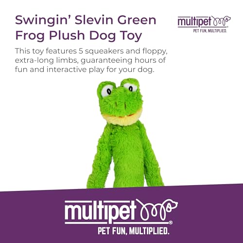 Multipet Swingin' Slevin Frog Dog Plush Toy - Squeaky Toys for All Dogs - Extra Soft Plush - Stuffed Animal for Cuddling & Playing - Cute Dog Pet Toy (27”, Green, 5 Squeakers) - size: 27", style: Frog