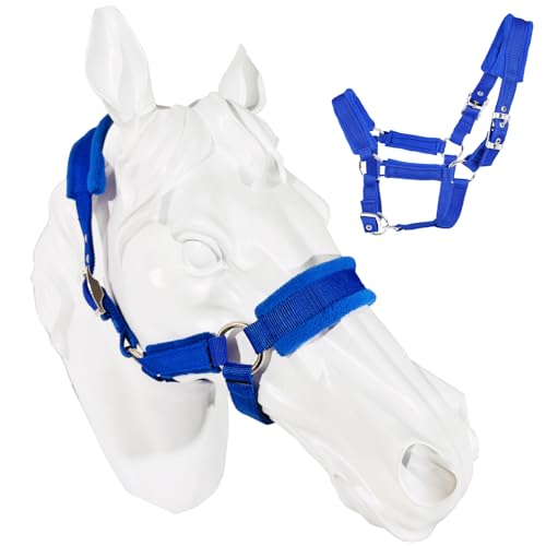 perixir Adjustable Horse Halter with Polar Fleece Lined, Breakaway Halter with Stain Hardware, Equestrian Horse Riding Halters - color: Blue, size: Small