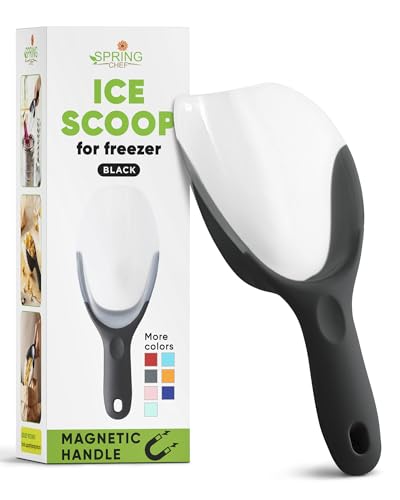 Spring Chef Magnetic Ice Scoop for Freezer - BPA-Free Flexi-Plastic Popcorn Scoop with Soft Grip Handle - Dishwasher Safe Ice Scooper - Kitchen Food Scooper for Flour, Grains, Candy, Pet Food - Black - color: Black