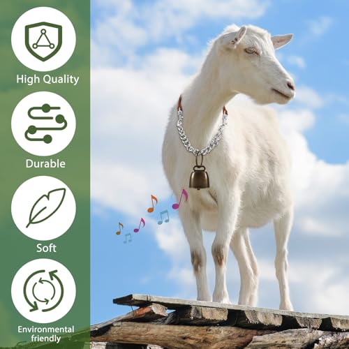 Misdary 4 Pack Goat Collars with Bells, Adjustable Iron Goat Chain Halter 14''-24'' Long for Sheep Horse Dog Cow Calf Farm Animal Supplies Accessories Animal Lovers Gift (Brown)