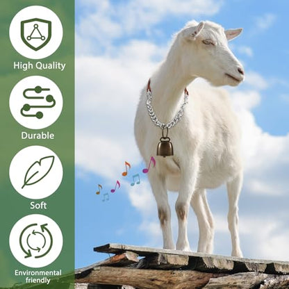 Misdary 4 Pack Goat Collars with Bells, Adjustable Iron Goat Chain Halter 14''-24'' Long for Sheep Horse Dog Cow Calf Farm Animal Supplies Accessories Animal Lovers Gift (Brown)