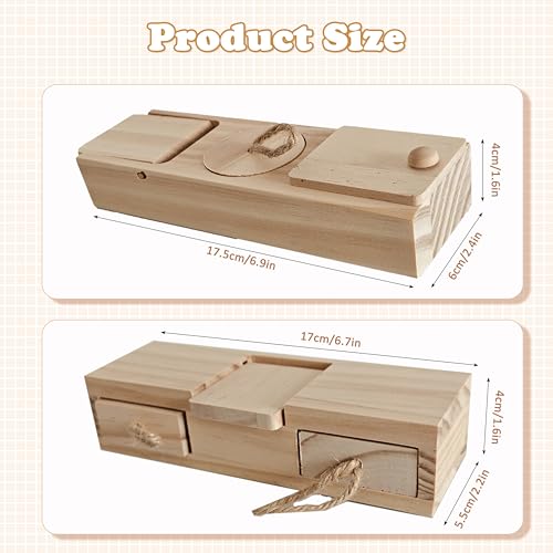 2 PCS Wooden Foraging Toys for Guinea Pigs, Hamsters & Chinchillas, Small Pet Puzzle Feeder with Drawers and Ropes, Natural Wood Chew Enrichment Activity Toy