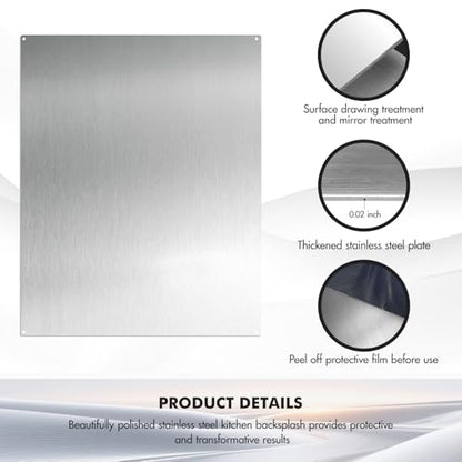 Micmi 24" x 30" Stainless Steel Backsplash for Stove, Reversible Flat Metal Guard Range Hood Wall Shield for Kitchen, Easy Clean and Installation with Four Pre Drilled Holes - style: Range Hood Wall Backsplash