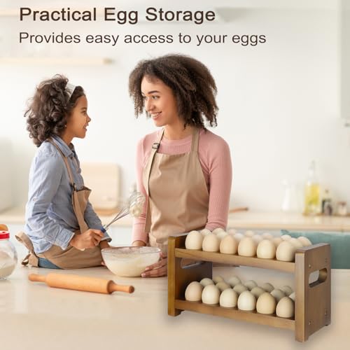 Egg Holder Countertop, 2-Tier Wooden Egg Holder for 36 Eggs, Wooden Countertop with Carry Handle for Chicken, Duck, and Quail Eggs - color: Regular