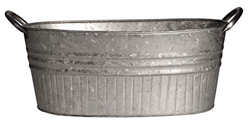 Headwind Decorative Planter - Oval Galvanized Tubs Planter with Handles – 16.5 Inch Lightweight Steel Indoor Oval Plant Pot with Drainage Holes – Large Galvanized Tub Flower Bucket – Outdoor Planter - color: Galvanized Oval, size: 16.5 Inch