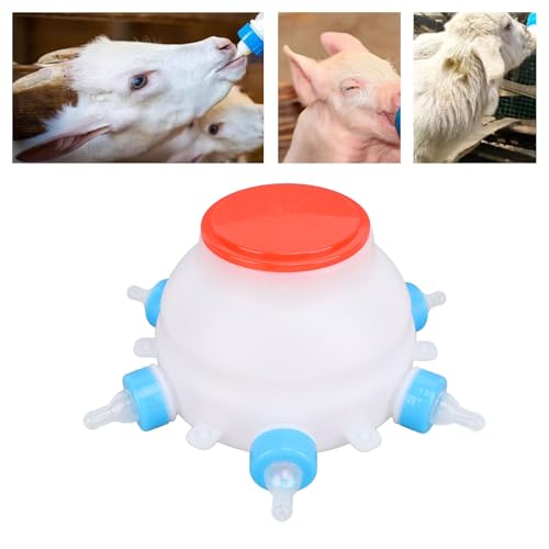 Piglet Feeder, 2.5L Capacity 6 Nipples Round Body Design Thickened PP Material Multifunctional Goat Milk Feeder, Poultry with Cover for Piglets, Lambs, Calf, Kittens