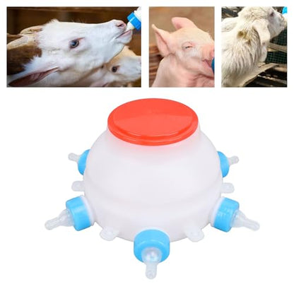 Piglet Feeder, 2.5L Capacity 6 Nipples Round Body Design Thickened PP Material Multifunctional Goat Milk Feeder, Poultry with Cover for Piglets, Lambs, Calf, Kittens