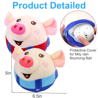 Mity rain Interactive Dog Ball Cover, Replacement Covers Only for Bouncing Ball (Blue Pig+Red Pig) - style: Blue Pig+Red Pig