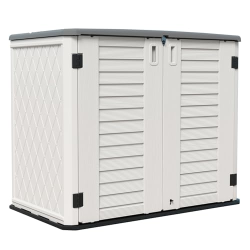 HOMSPARK Storage Shed Weather Resistance, Multi-Purpose Outdoor Storage Cabinet for Backyards and Patios, Horizontal Storage Shed for Lawnmower, Patio Accessories (White 1, Large - 26 cu.ft) - color: Ivory-White