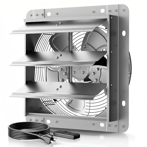 14" Shutter Exhaust Fan - Heavy Duty AC Motor, 2280 CFM Airflow | Industrial AC roller motor fan for 24/7 use. Heavy-duty steel blades. Rust-resistant. Independent power switch. 10-year life. - size: 14in
