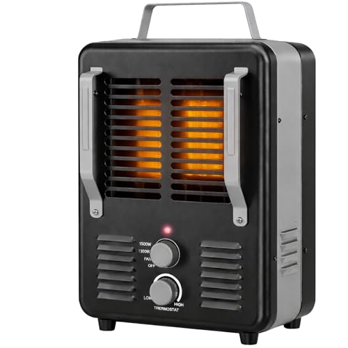 Comfort Zone Electric Portable Milkhouse Style Utility Space Heater with Adjustable Thermostat, Overheat Protection, and Safety Tip-Over Switch, Ideal for Garage or Greenhouse, 1,500W, CZ798BK - color: Black