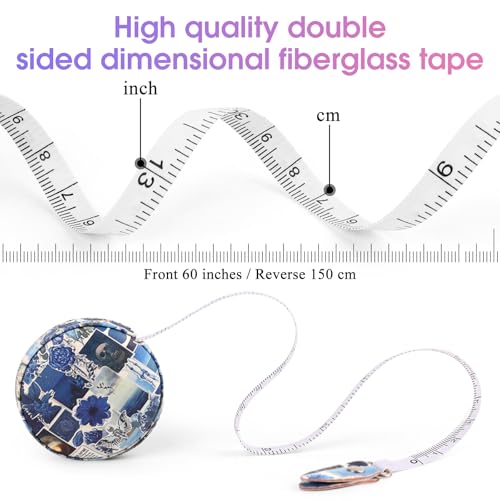 Retractable Mini Tape Measure, Auto-Retract, Premium Leather Tape Measure, Dual-Sided Ruler, Ideal for Fabric Cutting, Body Measurements, and Handicrafts (Puzzle) - color: Blue Puzzle Floral
