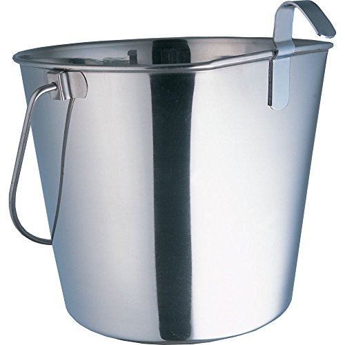 Indipets Heavy Duty Stainless Steel Flat Sided Pail with Hooks - 4 Quart - Lays Flat Against Dog Kennel, Crate or Fence - size: 4 Quart