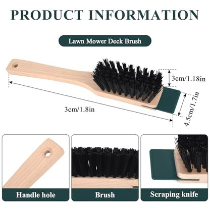 2 Pcs Lawn Mower Stiff Bristle Brush, Heavy Duty Hardstiff Bristle Brush with Scraper Wooden Handles Widely Used for Deck, Machine, Concrete Cleaning