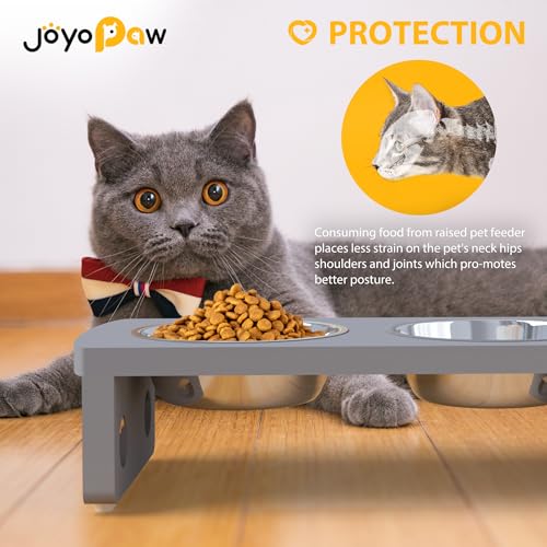 Elevated Dog Bowls, Bamboo Raised Dog Bowl for Dogs, with 2 Stainless Steel Bowls (Grey, Small: 4'' Tall-20oz Bowl) - color: Grey, size: Small: 4'' Tall-20 oz Bowl