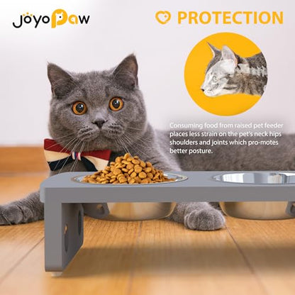 Elevated Dog Bowls, Bamboo Raised Dog Bowl for Dogs, with 2 Stainless Steel Bowls (Grey, Small: 4'' Tall-20oz Bowl) - color: Grey, size: Small: 4'' Tall-20 oz Bowl