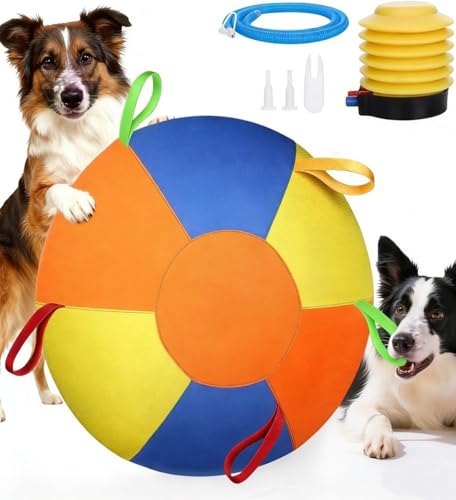 10/18/22" Herding Ball for Dogs & Horses,Tear-Resistant Inflatable Toy with Heavy-Duty Handle Cover & Pump,Durable Exercise Ball for Large Pets,Interactive Dog Toy with Handles for Breeds (A, 22 Inch) - size: 22 Inch