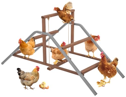 PETSFIT Chicken Perch Ladder-Solid Wood and Rustproof Iron Design, Chicken Ladder with Swing for Healthy Poultry-Ideal for Backyard Coops, Farms, Easy to Assemble and Clean - size: 58"Lx24"Wx28"H
