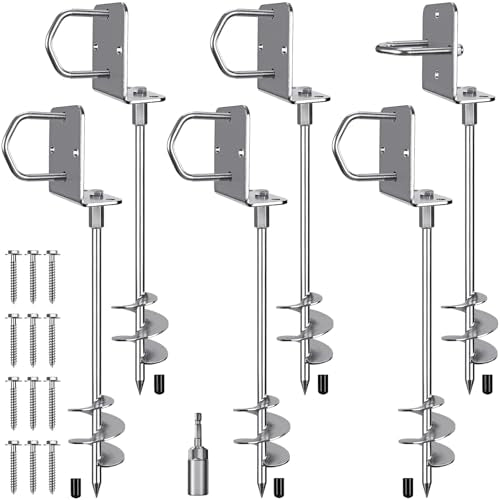 Insaga 18''/24''/30'' Ground Anchors Screw in Earth Anchor Solid Steel with L Bracket for Trampoline Mobile Home Swing Set Shed Carport Tent Stakes, Wider Helix Blade & Chrome Plated Finish, 2/4/6Pcs - color: 24''-6Pack, size: 3'' Blade