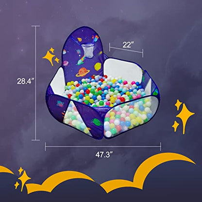 Kids Ball Pit, Pop Up 3+Children Play Tent, Toddler Ball Pool Baby Crawl Playpen with Basketball Hoop, Portable Toys for Girls Boys, 4 ft / 120 cm, Balls Not Included, Spaceship - style: Spaceship
