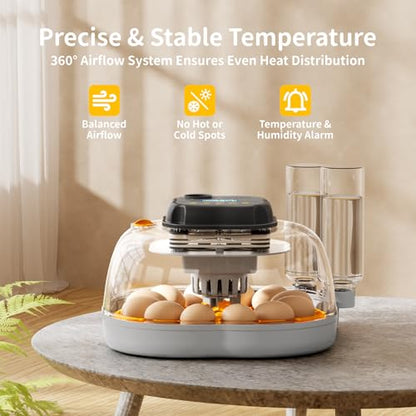 Chicken & Quail Egg Incubator, 12 Egg Incubators for Hatching Eggs, Two Egg Trays, Automatic Egg Turning with Auto Stop, Incubation Day & Period, Auto Refill, Egg Candler, Air Vent, 360° Clear View - size: 12 Eggs + 30 Quail Eggs