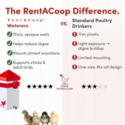 RentACoop 32oz (1 Liter) Chicken Drinker with 2 Versatile Nipples - Ideal for Baby Chicks, Quail, Small Birds, and Ducklings - Easy-to-Use Chicken Waterer Solution - Ideal for Coops and Cages