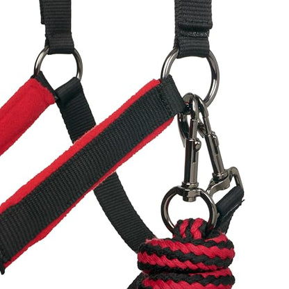 LeMieux Vogue Fleece Headcollar - Halter & Leadrope - Extra Padding, Adjustable at Curb and Poll Strap - color: Chilli, size: full