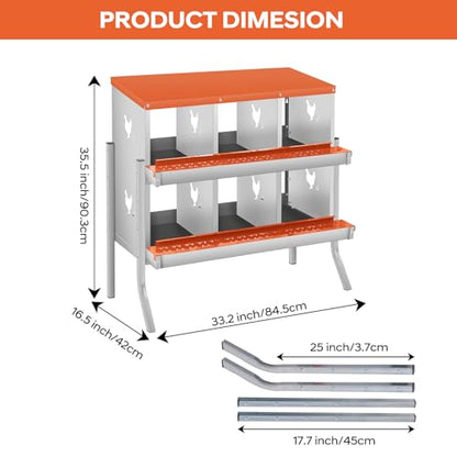 GarveeLife Chicken Nesting Box, 6 Compartments Nesting Box for Chickens, Two-Tier Galvanized Steel Chicken Egg Laying Box with Large Vented Holes Wall Mounting for Easy Egg Collection - color: Orange | 6 Compartments