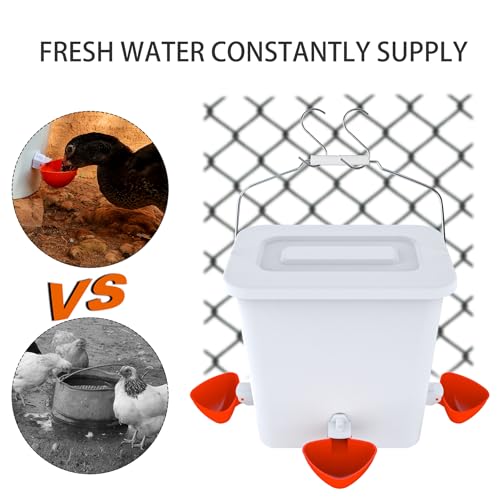 Large Automatic Chicken Feeder and Waterer Set Hanging Chicken Water Feeder Poultry Feed Bucket - color: White, size: 2.6 Gal Feeder & Waterer