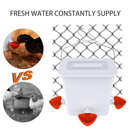 Large Automatic Chicken Feeder and Waterer Set Hanging Chicken Water Feeder Poultry Feed Bucket - color: White, size: 2.6 Gal Feeder & Waterer