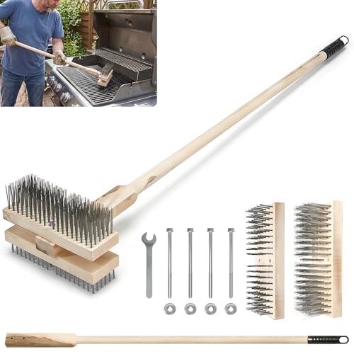 1PCS 51" Stainless Steel Grill Brush for Outdoor Grill Cleaning Brush with Long Handle, BBQ Grill Brush Detachable Double Ended Wire Bristle Brush Grill with Fixing Bolts & Wrench - color: 47in 1pcs