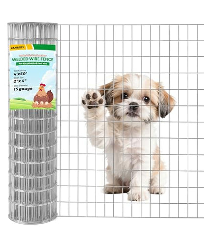 Welded Wire Fence, 4Ft x 50Ft 15Ga Chicken Wire Fencing, Garden Border Fencing Roll Metal Wire Mesh for Yard Vegetable Plant Protection Poultry Netting