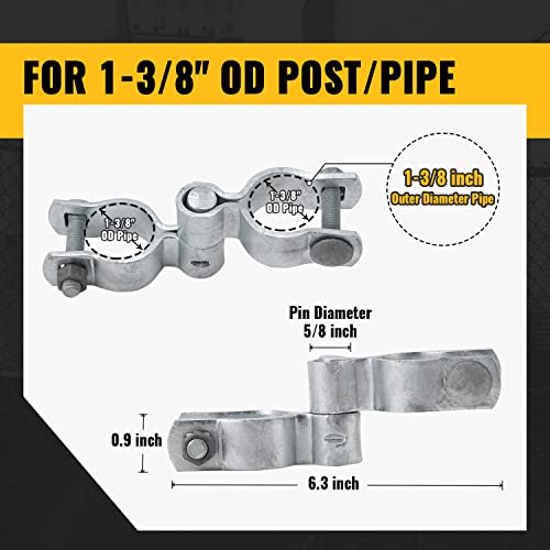 VIVIDA 1-3/8" Chain Link Gate Hinge Kit, Include Male & Female Gate Hinge, 1-3/8" Fence Fork Latch, Galvanized Steel - size: 1-3/8" × 1-3/8" (SILVER)