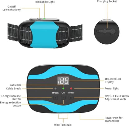 RUXAN Electric Fence for Two Dogs, 2025 Underground Dog Fence System, Rechargeable Aboveground Pet Containment System with Waterproof Collar Receivers, 656Ft Boundary Wire - color: RD/BL